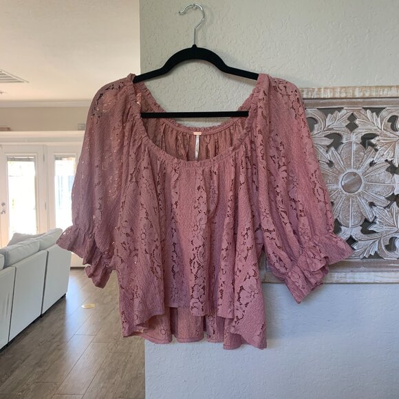 Free People Tops - NWT Free People Stacey Lace top in pink size XL